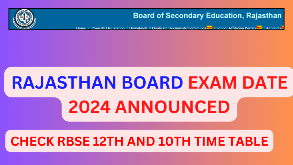 Rajasthan Board Exam Date 2024 Announced